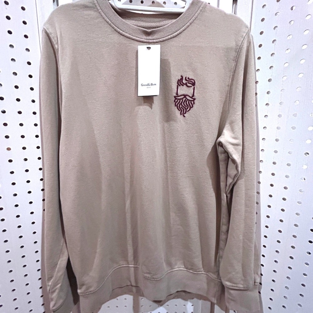 Goodfellow & Co Crewneck Sweatshirt Men Size S Tan NEW Embroidered Graphic Logo‎
